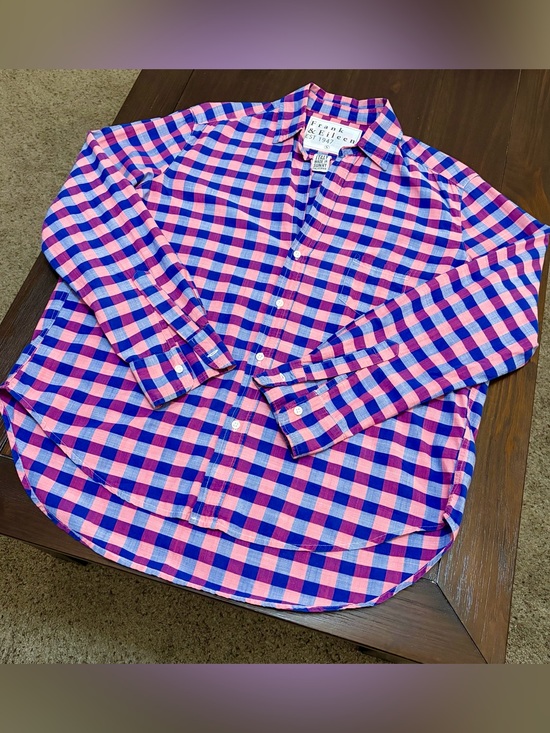 Frank & Eileen Tops - Frank & Eileen The Eileen Relaxed Button Up Shirt Italian Cotton Pink Blue Plaid